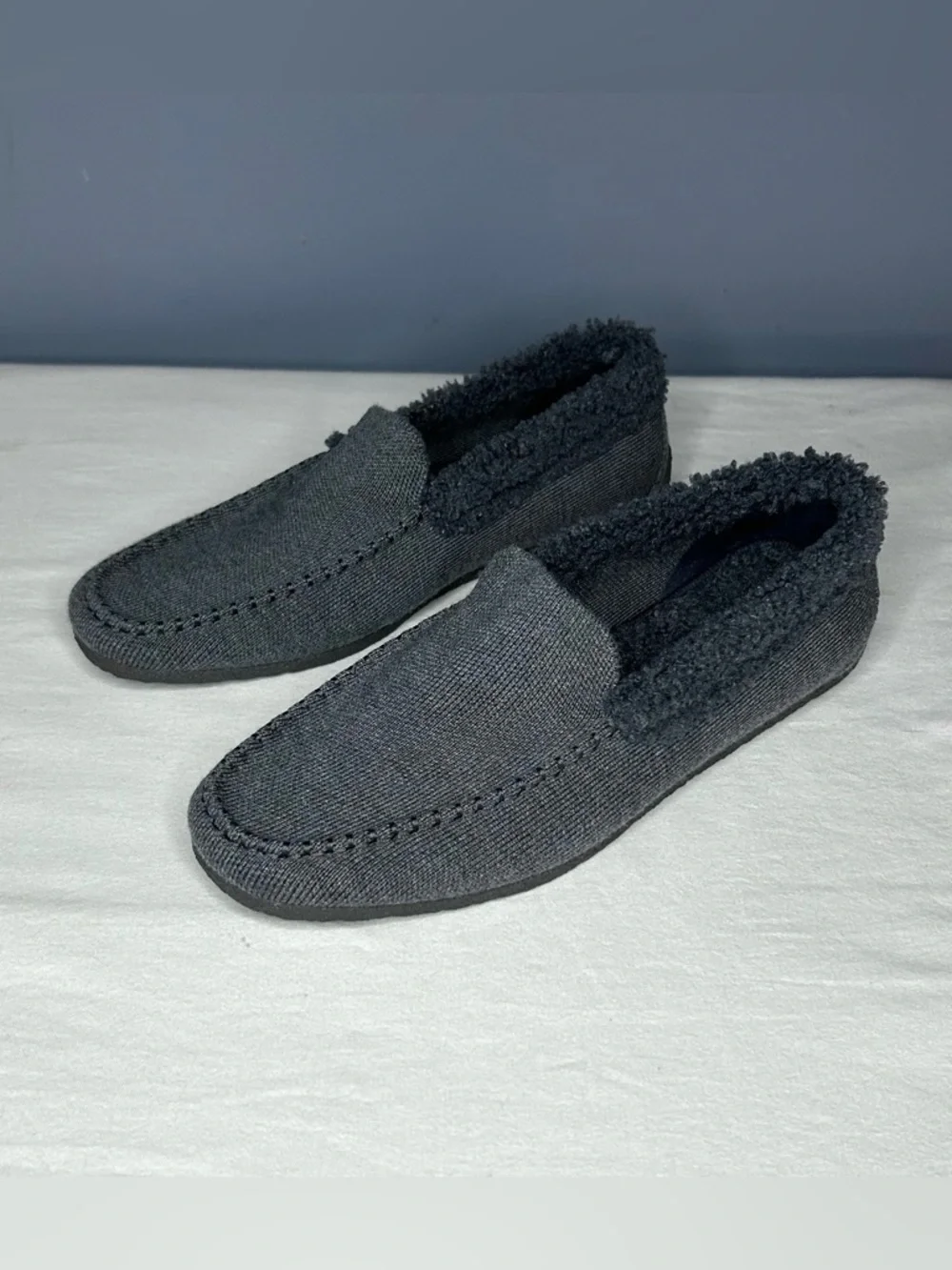 Rothys Shoes The Mens Slipper 8 Gray Knit Faux Shearling Merino Moccasin Loafers